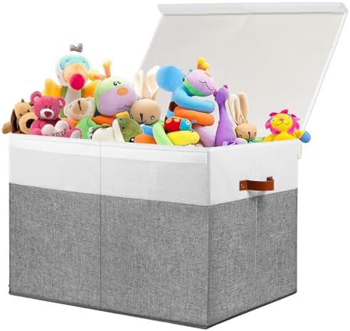 Large Toy Storage Box with Lid, Toy Chest Bin Boxes Basket with Dividers
