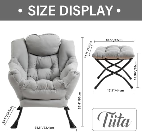 Tiita Lazy Chair with Ottoman, Comfy Reading Accent Chair, Light Grey