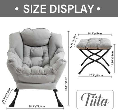 Tiita Lazy Chair with Ottoman, Comfy Reading Accent Chair, Light Grey