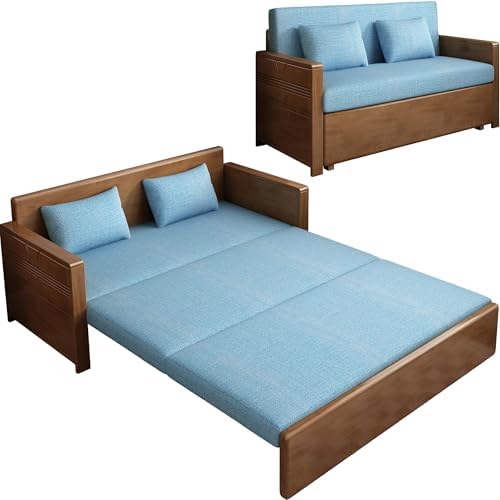 59" Blue 3-in-1 Sectional Sofa Sleeper with Reversible Chaise, Wood Frame