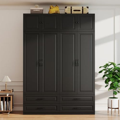 Black Armoire Wardrobe Closet with 4 Drawers: 89" H x 63" W