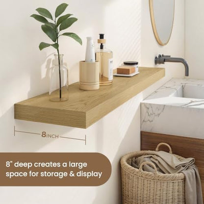 Dreamland 16 Inches Wall Mounted Wood Floating Shelves, Oak, 2 Pack