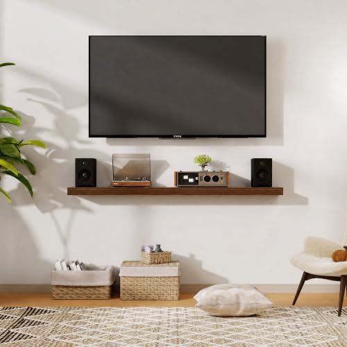 FLYJOE 55 Inch Floating Shelves, 6.5 Inch Deep Walnut Shelves Set of 2
