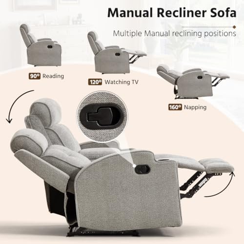 HAOMARKETS 3-Piece Manual Recliner Sofa Set, Included Recliner, Loveseat with Center Console and 3-Seater Couches, Overstuffed Reclining Couches with Cup Holders for Living Room, Light Grey