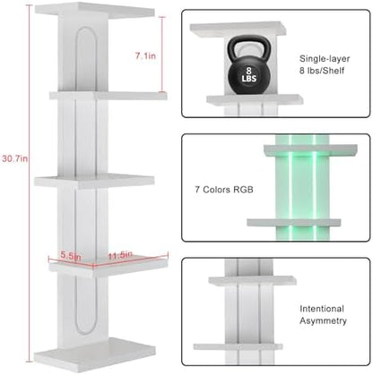 5 Tiers Floating Shelves with Built-in Lights, White