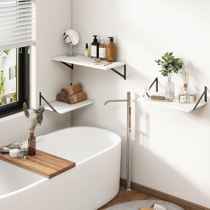 40 Inch Floating Shelves, 12 Inch Deep Wall Shelf, 40 x 12 Floating Shelf Set of 2, White Wood Floating Shelf Wall Mounted, Large Kitchen Living Room Bedroom Storage Shelves