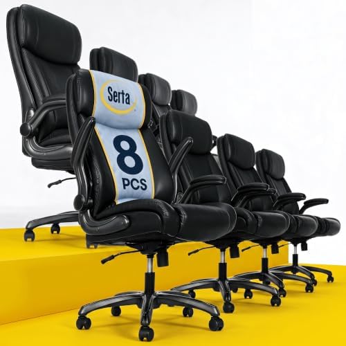Serta Big and Tall Office Chair with Lumbar Support, Flip Arm Leather Chair