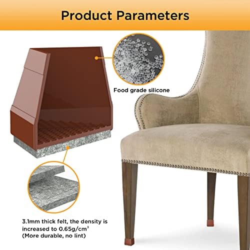 Square Chair Leg Protectors for Hardwood Floors, 16 Pcs Silicone Felt Furniture Leg Cover,(Brown 1 1/2").