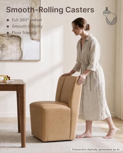 KISLOT Upholstered Dining Chairs Set of 2 with Hidden Casters, Brown