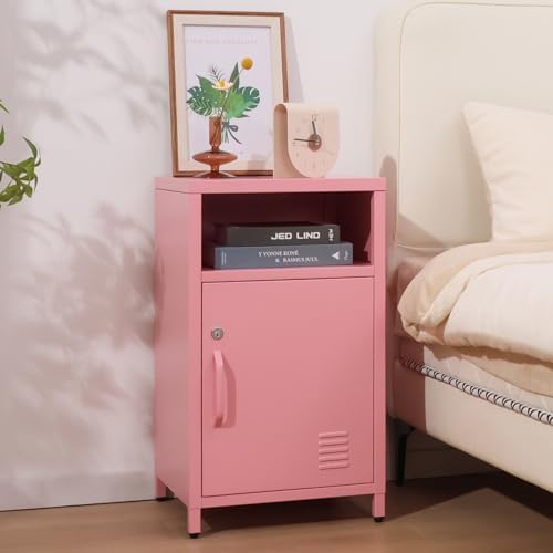 ALBAD Metal Nightstand with Lockable Cabinet