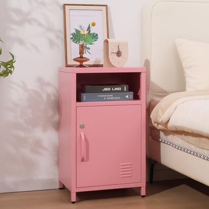 ALBAD Metal Nightstand with Lockable Cabinet