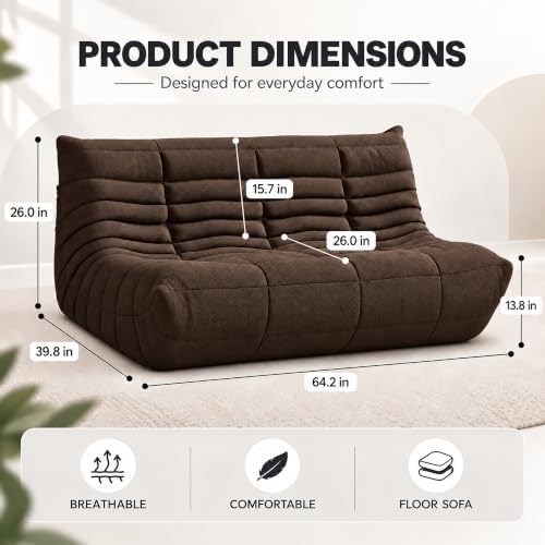 YVDNHP Bean Bag Chairs for Adults, 3 Seater Togo Sofa, Memory Foam, Coffee