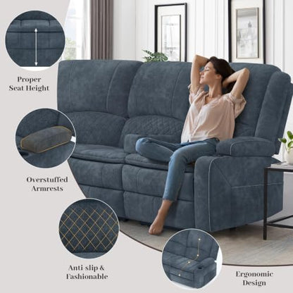 4 Seater Reclining Sofa Set, Modern Living Room Couch Set (Fabric,Blue)