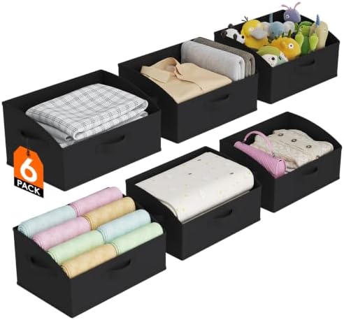 Lifewit Trapezoid Closet Storage Bin for Shelf, 6 Packs 19L, Black