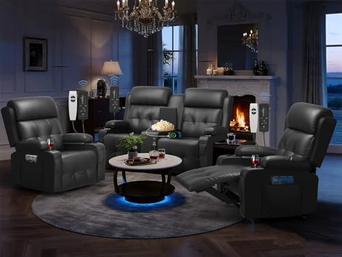 RV Loveseat Recliner Sofa, Home Theater Seating with Console & Massage