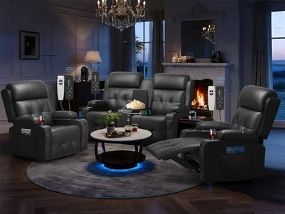 RV Loveseat Recliner Sofa, Home Theater Seating with Console & Massage