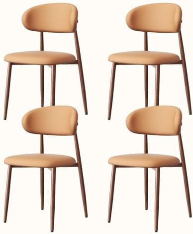 Upholstered Dining Chairs Set of 4 Mid-Century Modern Kitchen & Dining Room Chairs with PU Leather Seat and Backrest Ergonomic Sillas de Comedor(Walnut/Brown)