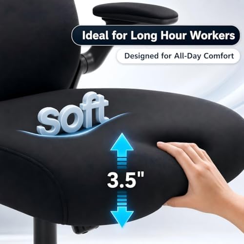 Ergonomic Office Chair for Long Hours and Back Pain, 3.5" Cushion, 330 LBS