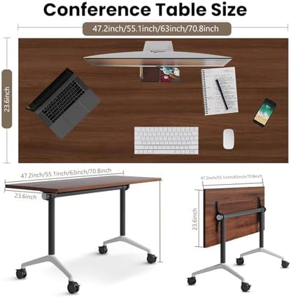 Folding Conference Room Tables, Seminar Conference Table Modern Flip Top Training Meeting Tables, Conference Room Table with Wheels for Home Office Classr,4 Pack 55.1inch