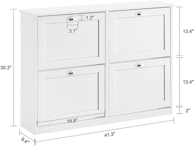 Haotian White Shoe Cabinet with 4 Flip Drawers, Large Freestanding Shoe Rack, Modern Shoe Organizer for Entryway, Hallway, Entance FSR196-W
