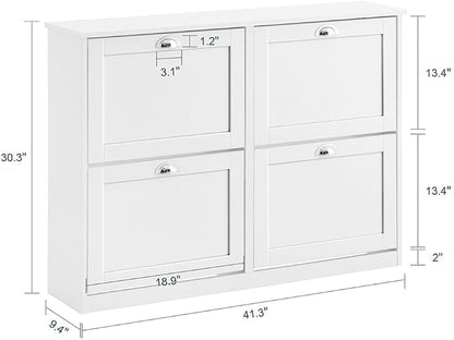 Haotian White Shoe Cabinet with 4 Flip Drawers, Large Freestanding Shoe Rack, Modern Shoe Organizer for Entryway, Hallway, Entance FSR196-W