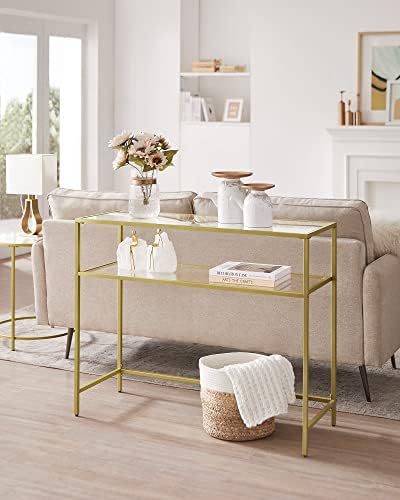 VASAGLE 39.4 Inchs Console Sofa Table, Tempered Glass, 2 Shelves