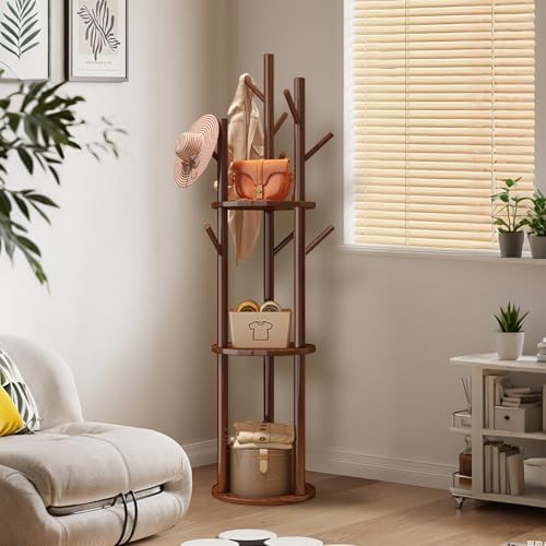 Coat Rack,Free Stand Coat Tree Hanger Cloth Rack With 3 Shelves And 9 Hooks
