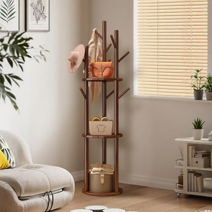Coat Rack,Free Stand Coat Tree Hanger Cloth Rack With 3 Shelves And 9 Hooks
