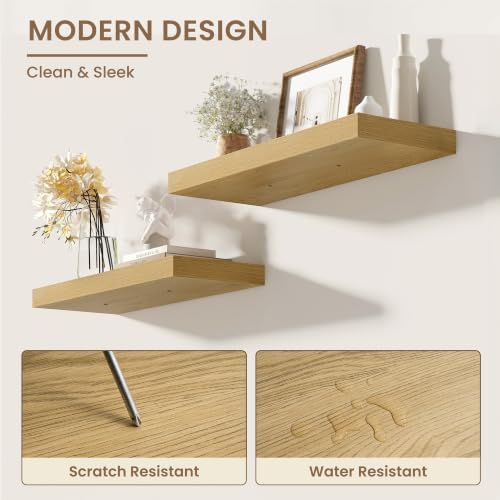 Dreamland 16 Inches Wall Mounted Wood Floating Shelves, Oak, 2 Pack