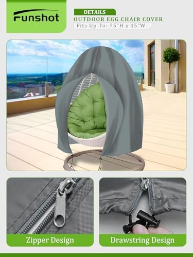 Egg Chair Cover Waterproof,Patio Hanging Swing Egg Chair Covers with Zipper, Outdoor Wicker Single Seat Egg Chair Cover for Outdoor Furniture, Windproof, 75H X 45W Inches, Gray