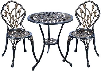 C/G 3 Piece Bistro Set,Outdoor Patio Set,Anti-Rust Cast Aluminum Bistro Table Set for Park Yard Front Porch Furniture(Antique Copper)