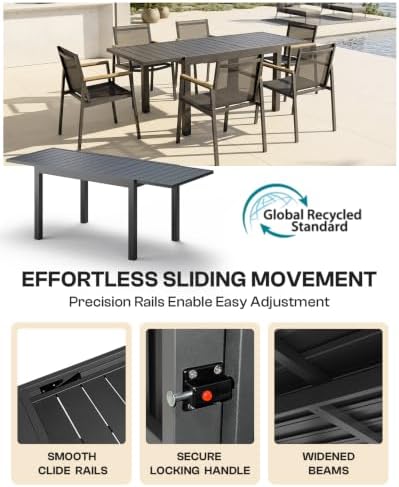Vexwalx All-Aluminum Expandable Patio Dining Table, Outdoor Table for 4-6