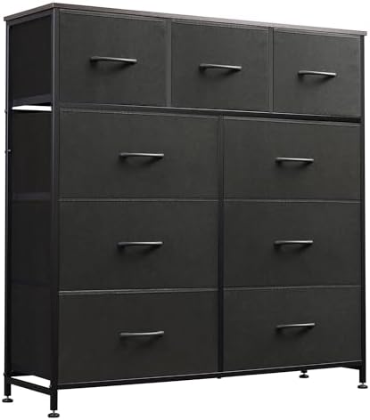 WLIVE Tall Dresser for Bedroom, 9 Drawer Chest of Drawers, Charcoal Black