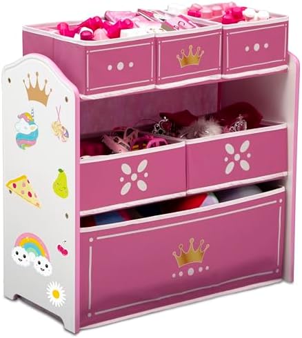 Delta Children Princess Crown Design & Store 6 Bin Toy Storage Organizer - Greenguard Gold Certified, White/Pink
