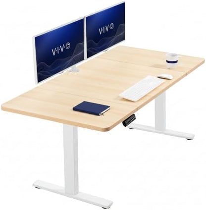 VIVO Electric Standing Desk, Smooth 3-Piece 60" x 30" Light Wood Top