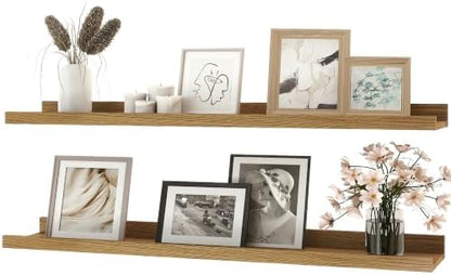 Oak Floating Shelves for Wall Decor, 40 in Shelf with Lip, 2 Set