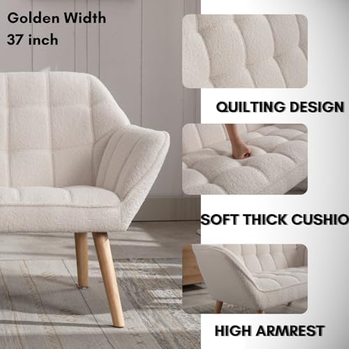 48”Small Loveseat Sofa for Living Room, Small Space, Bedroom, White Sherpa