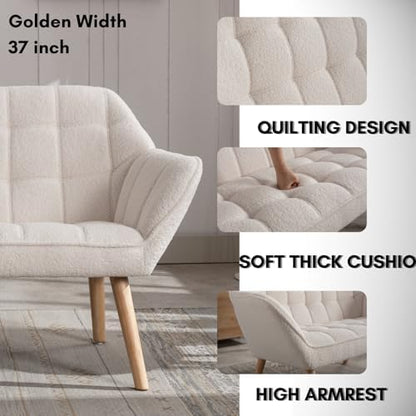 48”Small Loveseat Sofa for Living Room, Small Space, Bedroom, White Sherpa
