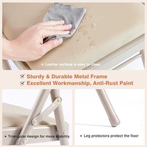 OLIXIS Padded Folding Chairs Set of 12, Portable Foldable Patio Dining Chairs, Heavy Duty Metal Frame, for Kitchen, Dining, Office, Wedding, Garden, Party, Outdoor, Indoor, Khaki