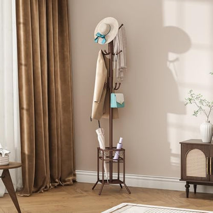 Coat Rack Freestanding, Metal Coat Rack with Umbrella Holder