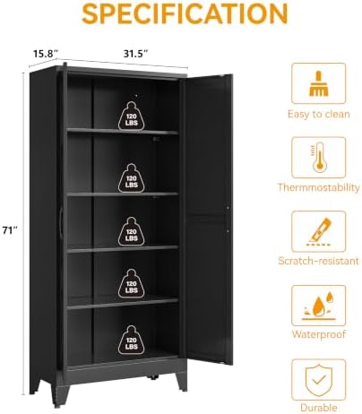 COFaR Metal Kitchen Cabinet, Pantry Storage Cabinets, 71" H Tall Black ﻿