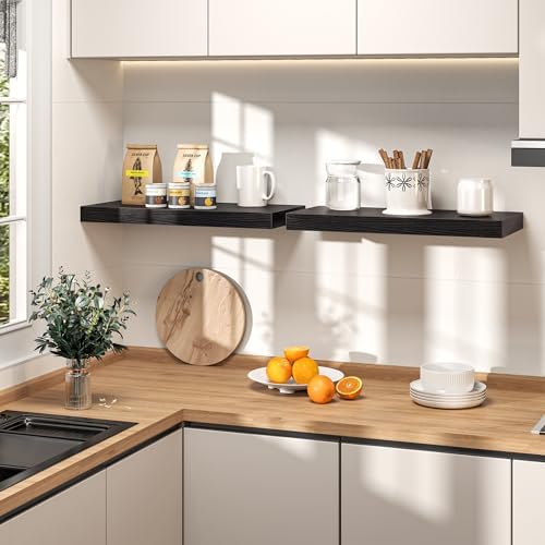 40" Floating Shelves for Wall, Set of 2, 8" Deep, 1.5" Thick, Black