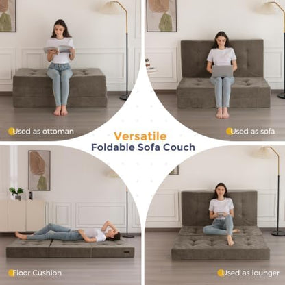 MAXYOYO 6" Folding Sofa Bed for Floor, Tufted Tri-Fold Floor Mattress