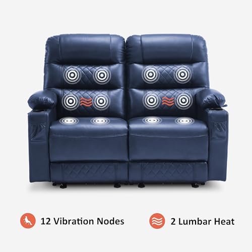 MCombo 56 in Reclining Loveseat Recliner with Heat & Massage PR622 (Blue)