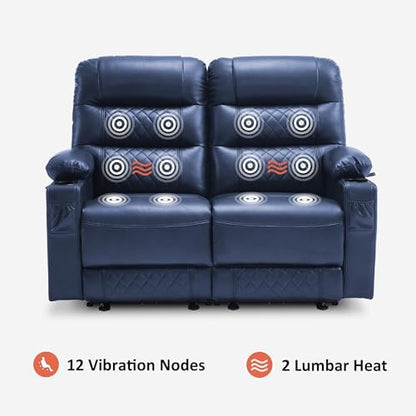 MCombo 56 in Reclining Loveseat Recliner with Heat & Massage PR622 (Blue)