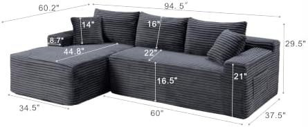 94.5'' Grey Oversized Sectional Boneless Couch with Left Face Chaise.