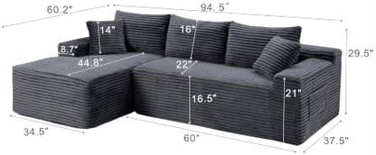 94.5'' Grey Oversized Sectional Boneless Couch with Left Face Chaise.