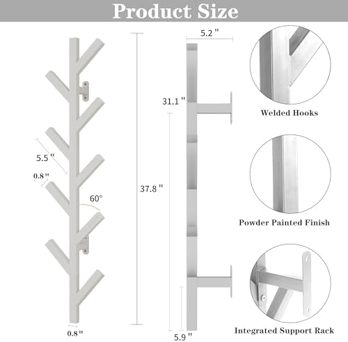 Vlush Wall-Mounted Coat Racks, 2 Pack 9 Hooks, White Coat hooks