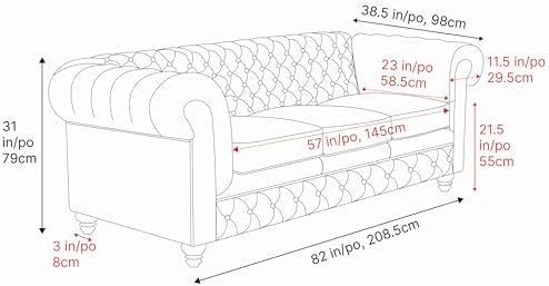 Valencia Parma Chesterfield 3 Seater Sofa 82" | Full Leather | Mid-Century Leather Couch with Classic Button Tufted Back, Wood Legs for Living Room, Chocolate