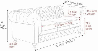 Valencia Parma Chesterfield 3 Seater Sofa 82" | Full Leather | Mid-Century Leather Couch with Classic Button Tufted Back, Wood Legs for Living Room, Chocolate